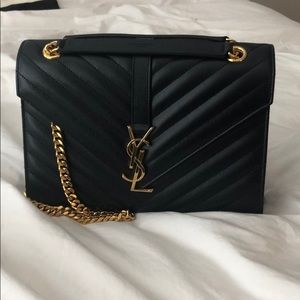 YSL Large Envelop Shoulder Bag - Dark Navy/Gold